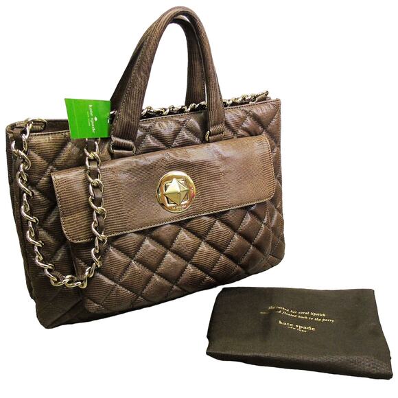 NEW Kate Spade NewYork French Grey Quilted LEATHER HANDBAG Lizard Purse Campbell - Picture 7 of 7